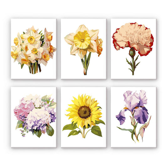 6 Mini Paintings - Flowers Set 2.0-Paint by numbers