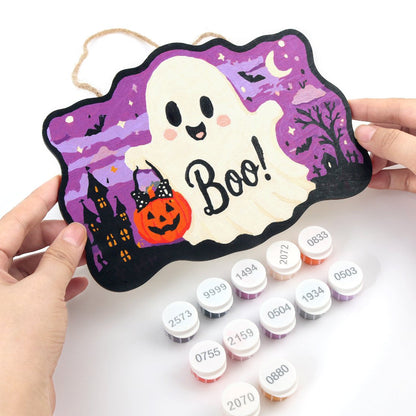 Halloween Ghost – Paint by Number Wooden Hanger
