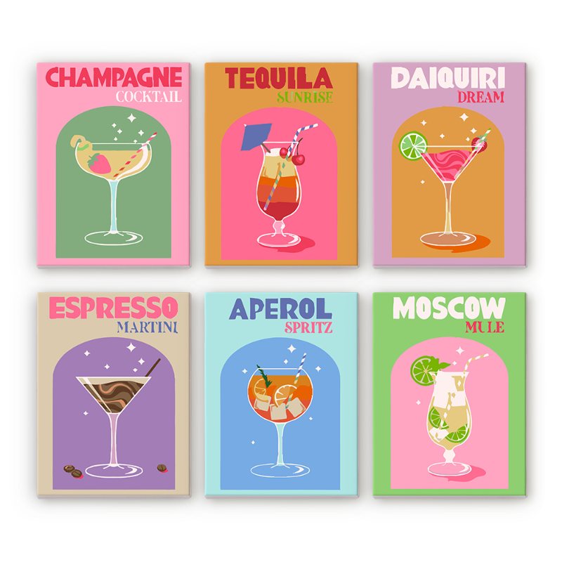 6 Mini Paintings - Sip & Paint Cocktail Set-Paint by numbers