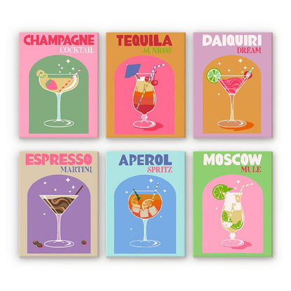 6 Mini Paintings - Sip & Paint Cocktail Set-Paint by numbers