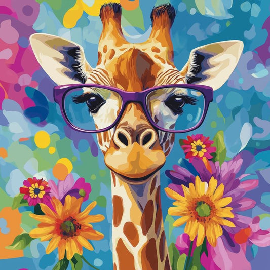 Mini Paint by Number with Frame - Cool Giraffe with Flowers-Paint by numbers