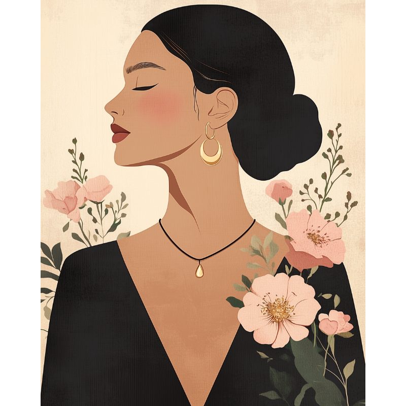 Elegant Flower Woman | Paint by Numbers-Paint by numbers