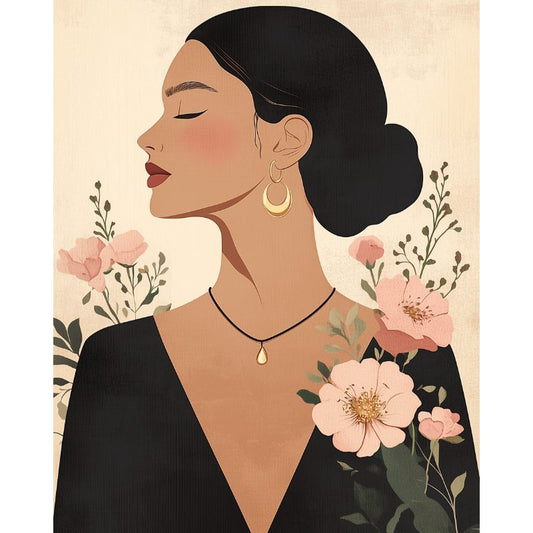 Elegant Flower Woman | Paint by Numbers-Paint by numbers
