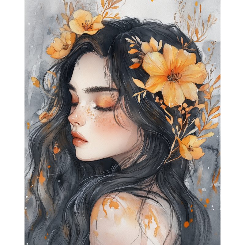 Lady with Flowers | Paint by Numbers-Paint by numbers