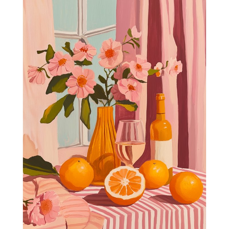 Orange Wine and Flowers | Paint by Numbers-Paint by numbers