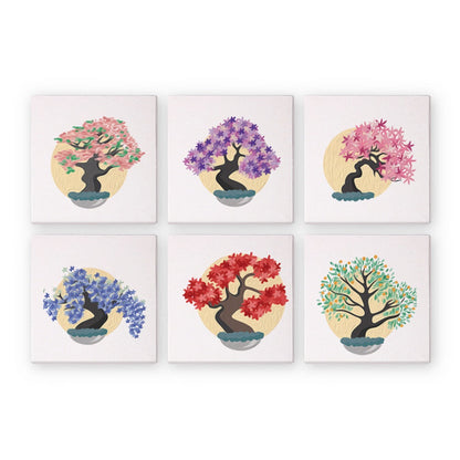 6 Mini Paintings - Colorful Trees Set-Paint by numbers