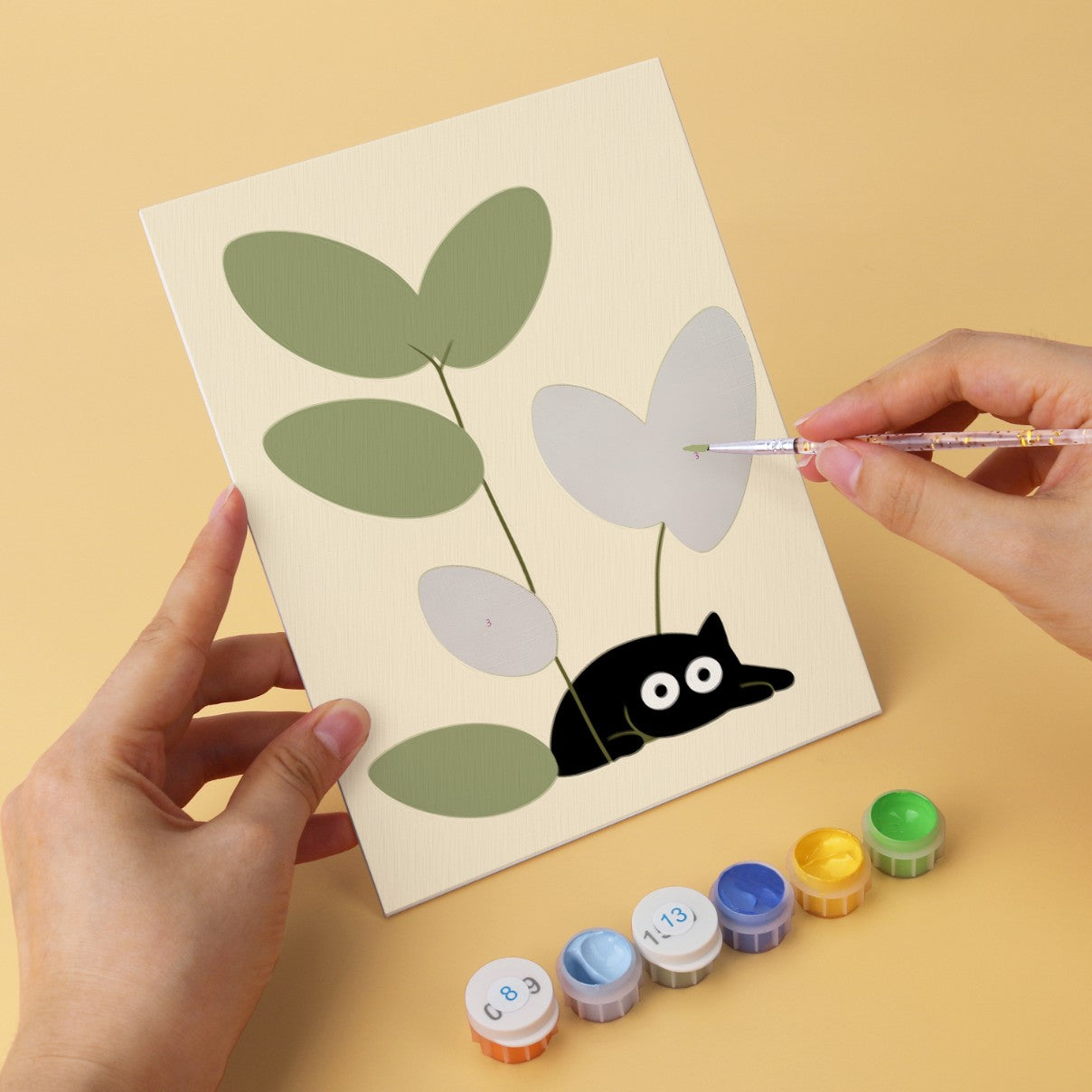 6 Wooden Board Mini Paintings – Cats Among Plants