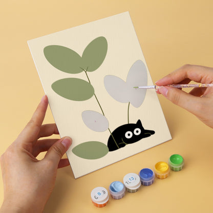 6 Wooden Board Mini Paintings – Cats Among Plants