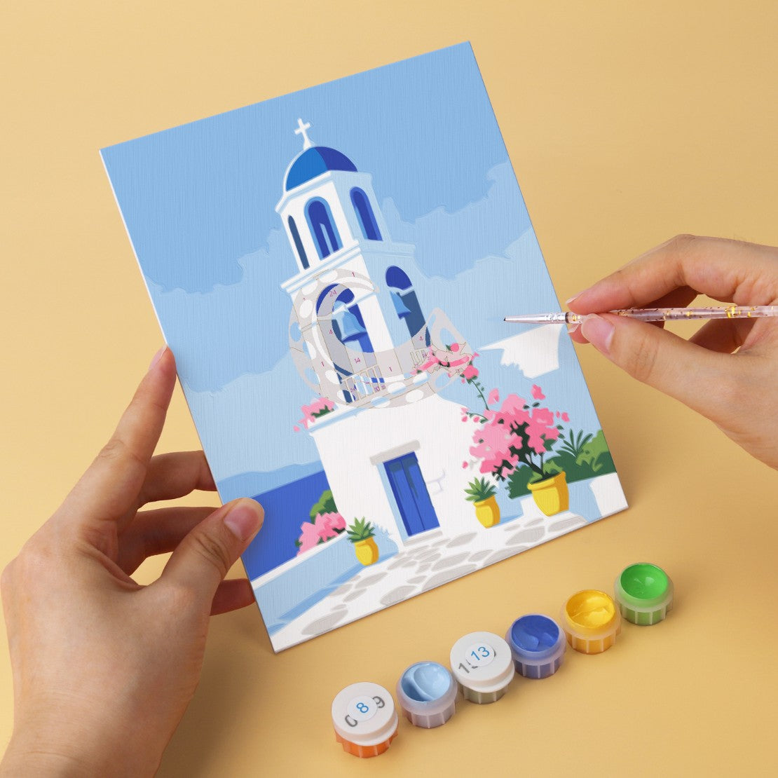 6 Wooden Board Mini Paintings – Santorini Escape