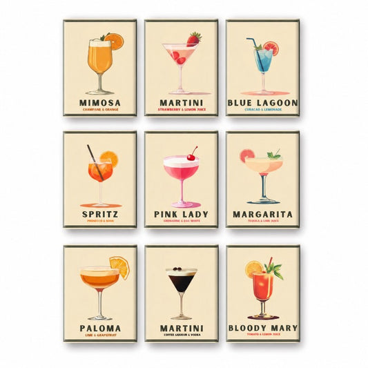 9 Mini Paintings – Pastel Cocktail Poster Set-Paint by numbers