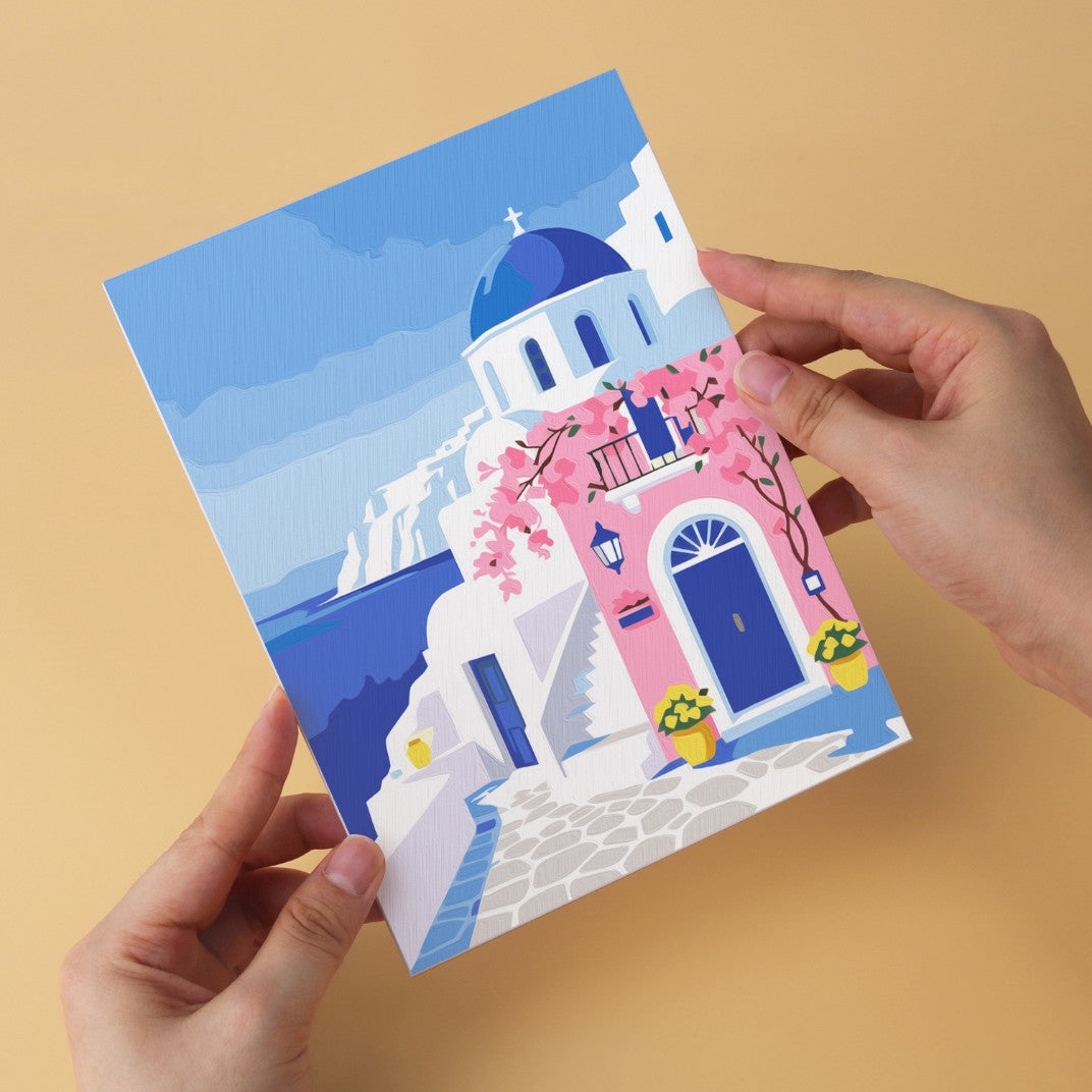 6 Wooden Board Mini Paintings – Santorini Escape