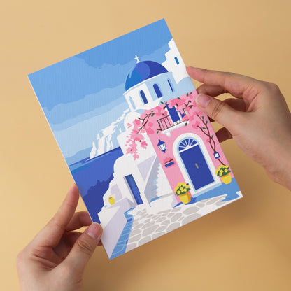 6 Wooden Board Mini Paintings – Santorini Escape