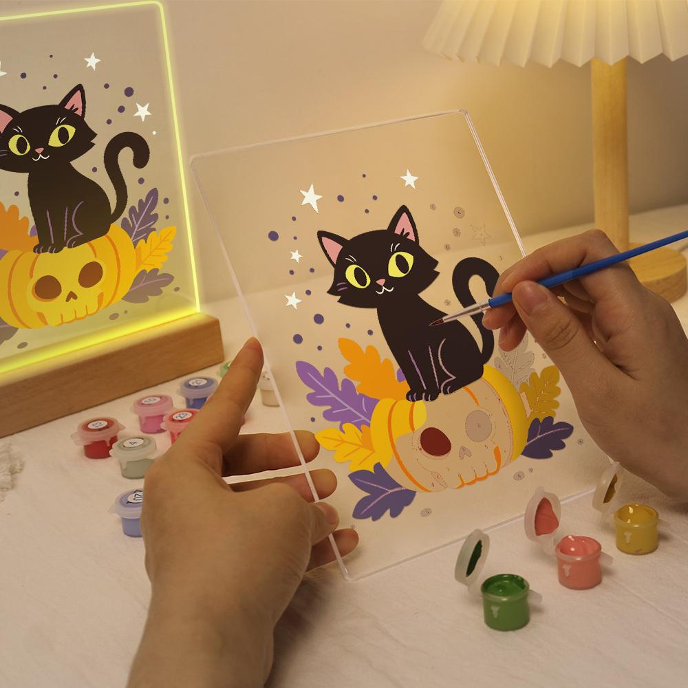 Paint by Number Halloween Lamp - Pumpkin Cat