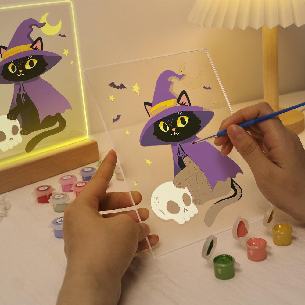 Paint by Number Halloween Lamp - Witchy Cat