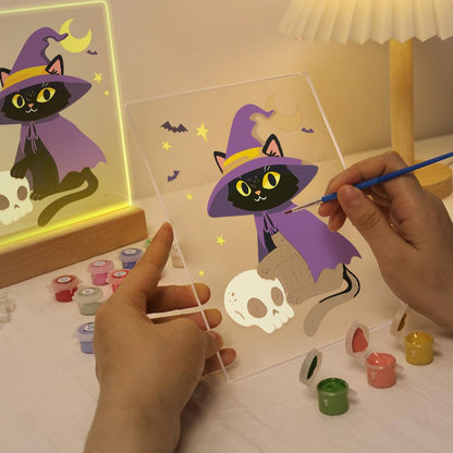 Paint by Number Halloween Lamp - Witchy Cat