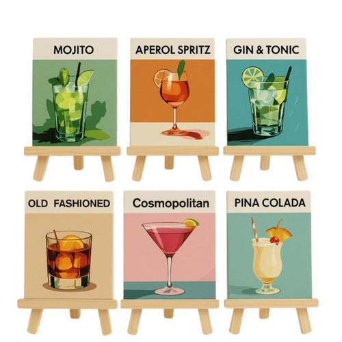 Paint by numbers - Sip & Paint Cocktail Set – 6 Mini Paint-by-Numbers + 6 Easels