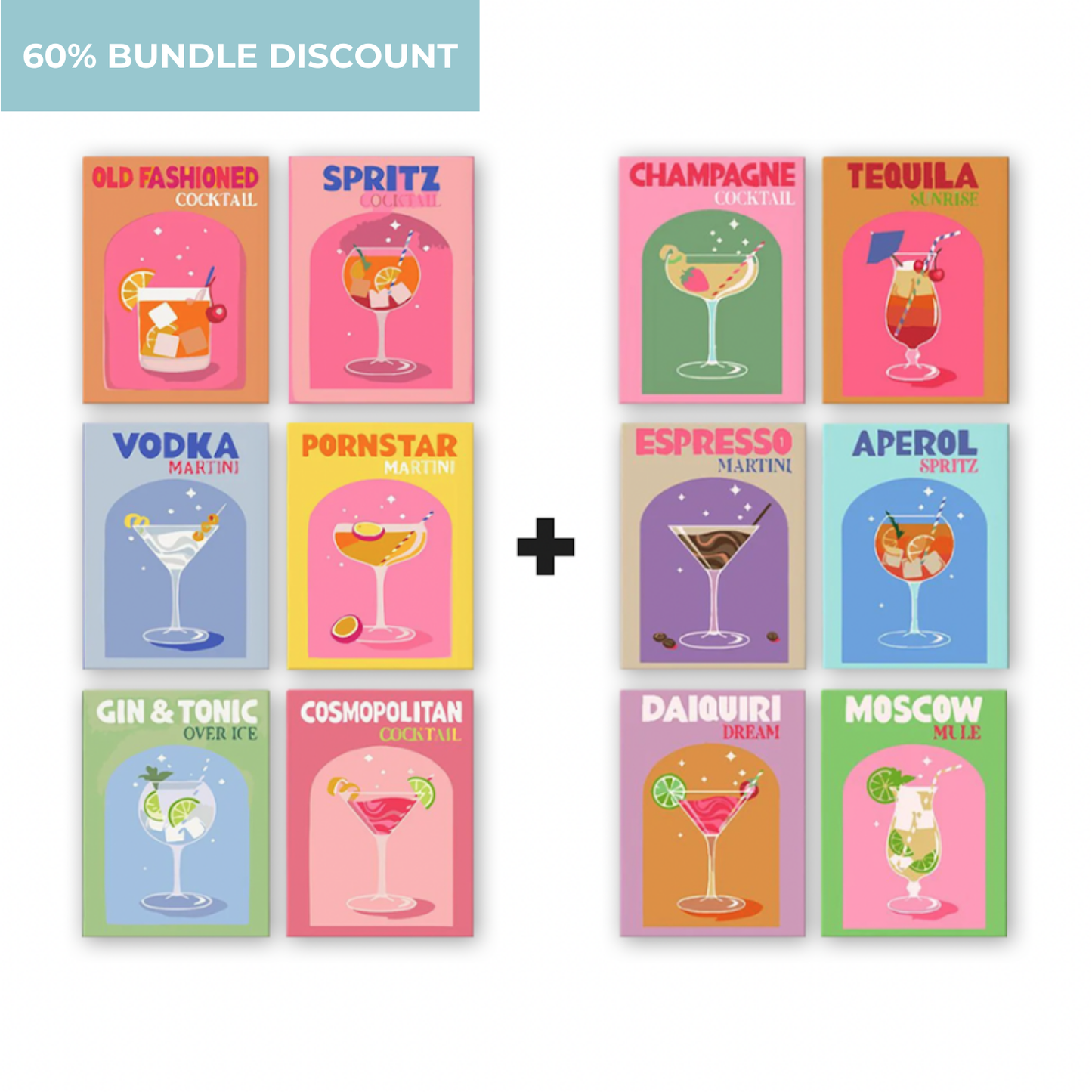 Paint by numbers - 12 Mini Paintings | Colorful Cocktail Bundle