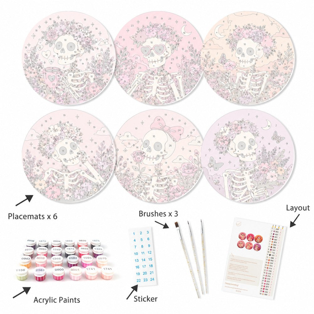 Paint by Number Placemats - Flower Skeleton Set