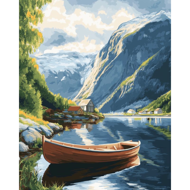 Boat at Geirangerfjord in Norway | Paint by Numbers-Paint by numbers