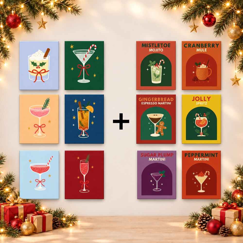 12 mini-peintures | Lot Cocktails de Noël