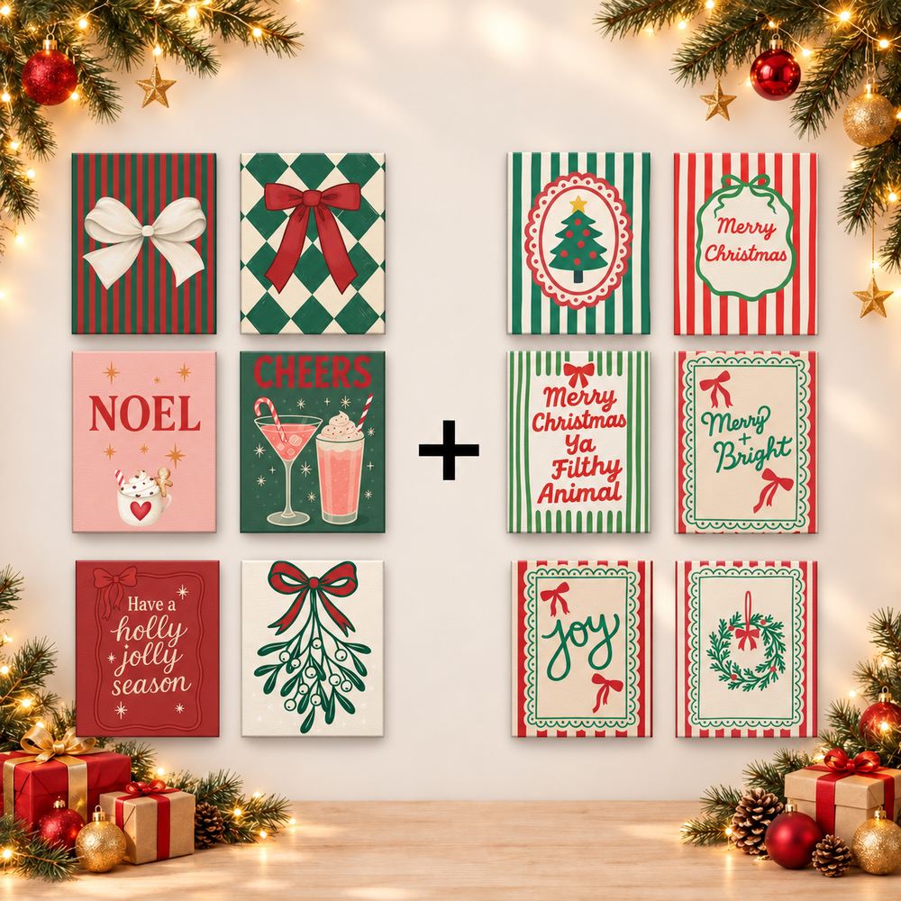 12 mini-peintures | Lot Nœuds et rayures de Noël