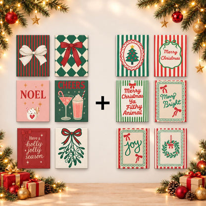 12 mini-peintures | Lot Nœuds et rayures de Noël