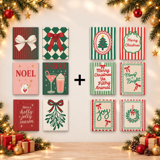 12 mini-peintures | Lot Nœuds et rayures de Noël