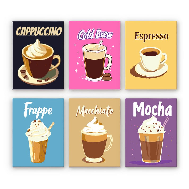 6 Mini Paintings - Colorful coffee set-Paint by numbers