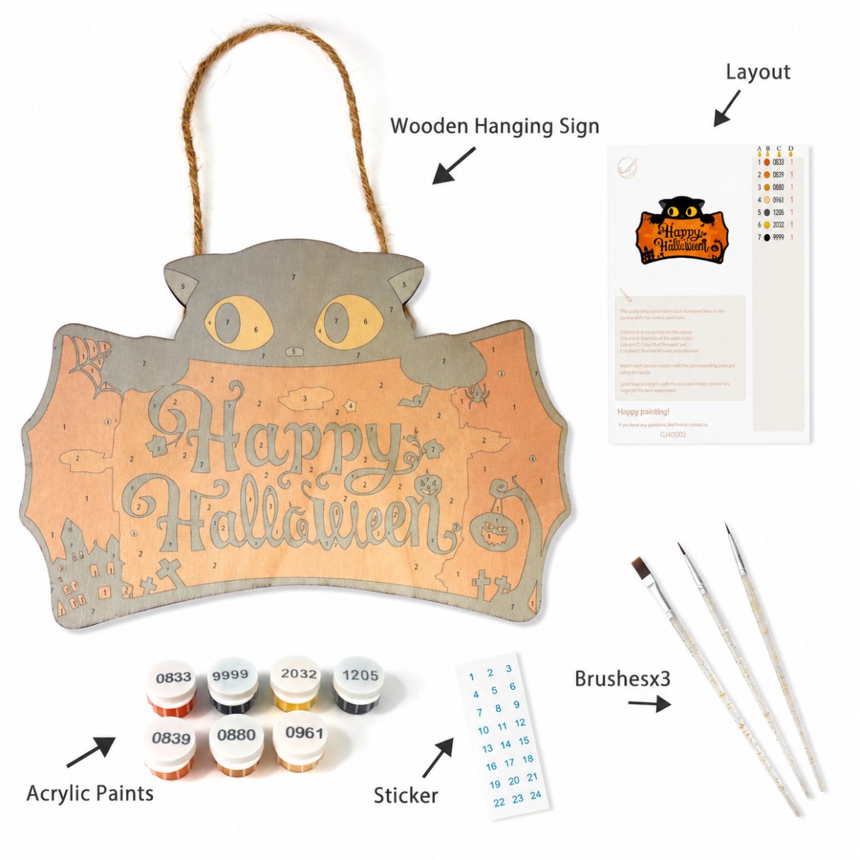Halloween Cat - Paint by Number Wooden Hanger