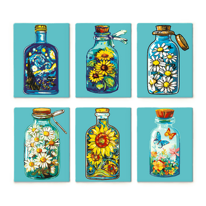 6 Mini Paintings - Colorful Bottles Set-Paint by numbers