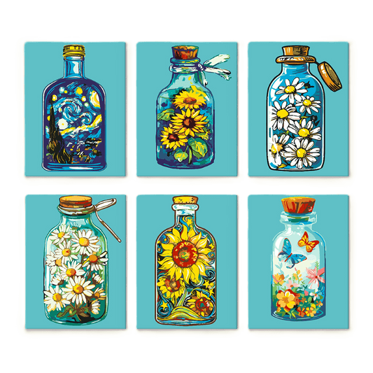 6 Mini Paintings - Colorful Bottles Set-Paint by numbers