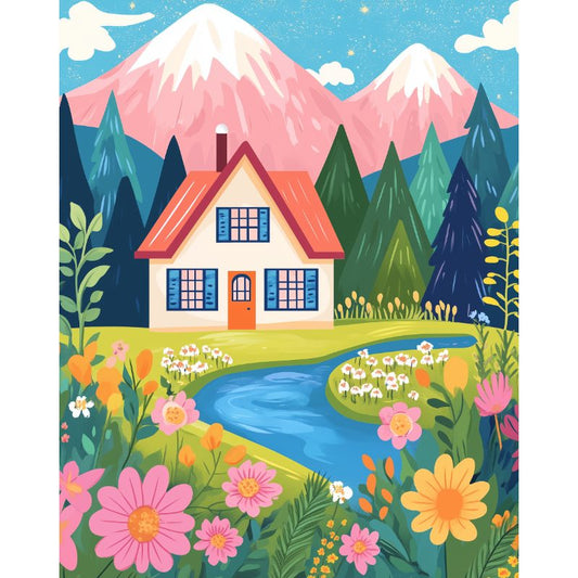Colorful House in the Forest | Paint by Numbers-Paint by numbers