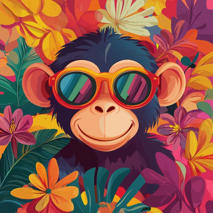 Mini Paint by Number with Frame - Cool Monkey with Flowers-Paint by numbers
