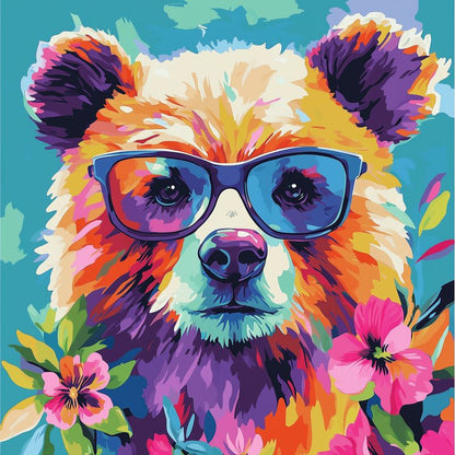 Mini Paint by Number with Frame - Cool Bear with Flowers-Paint by numbers