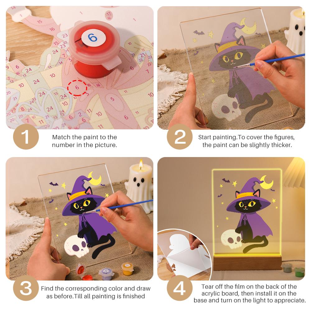 Paint by Number Halloween Lamp - Witchy Cat