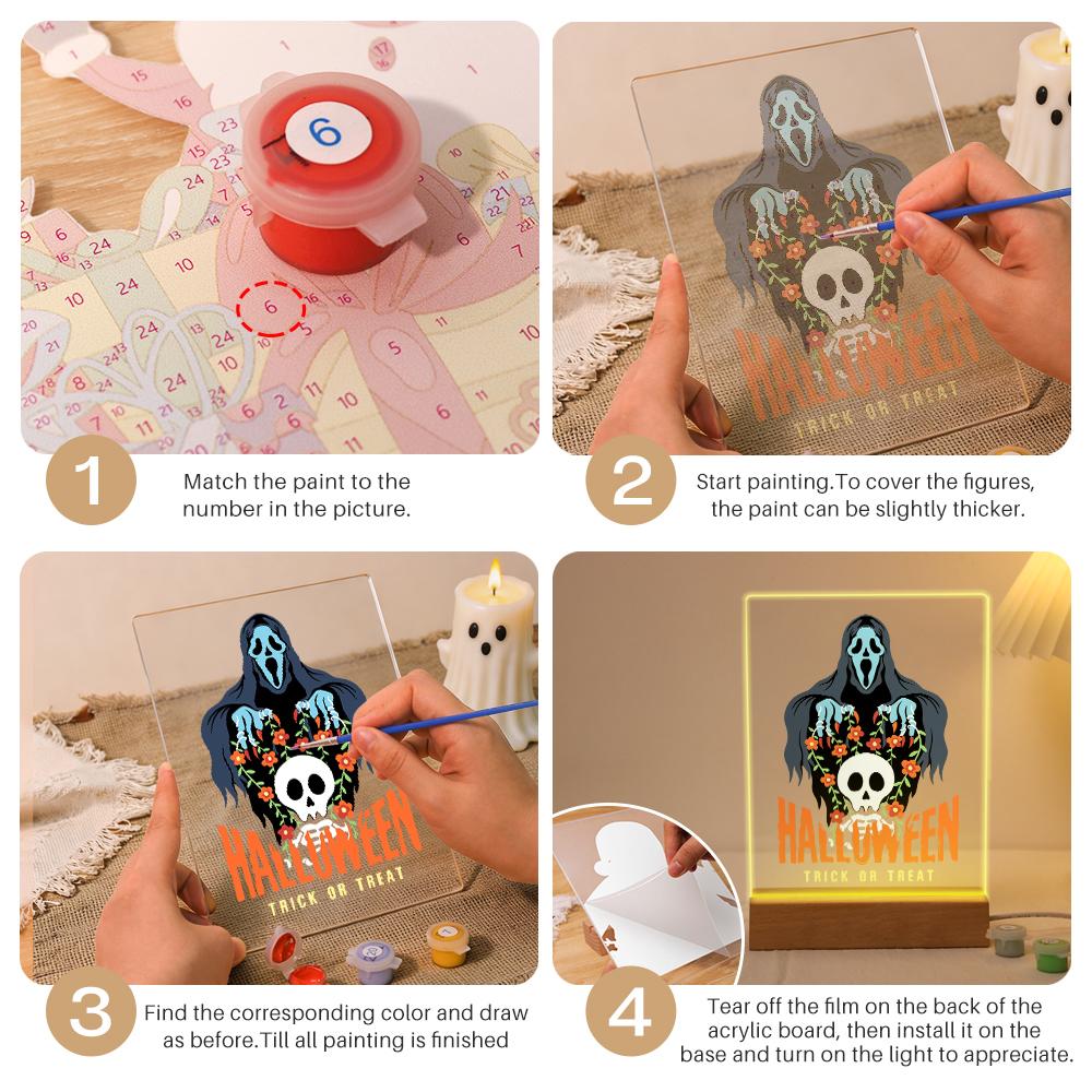 Paint by Number Halloween Lamp - Haunted Skull Halloween