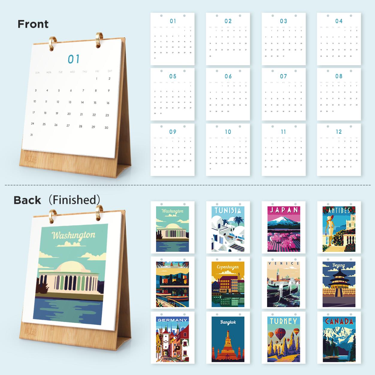 2027 Paint by Numbers Desk Calendar | World Trip Edition
