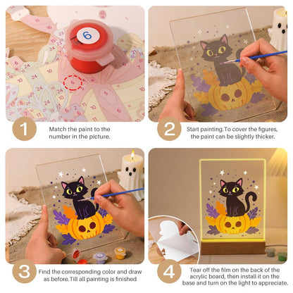 Paint by Number Halloween Lamp - Pumpkin Cat