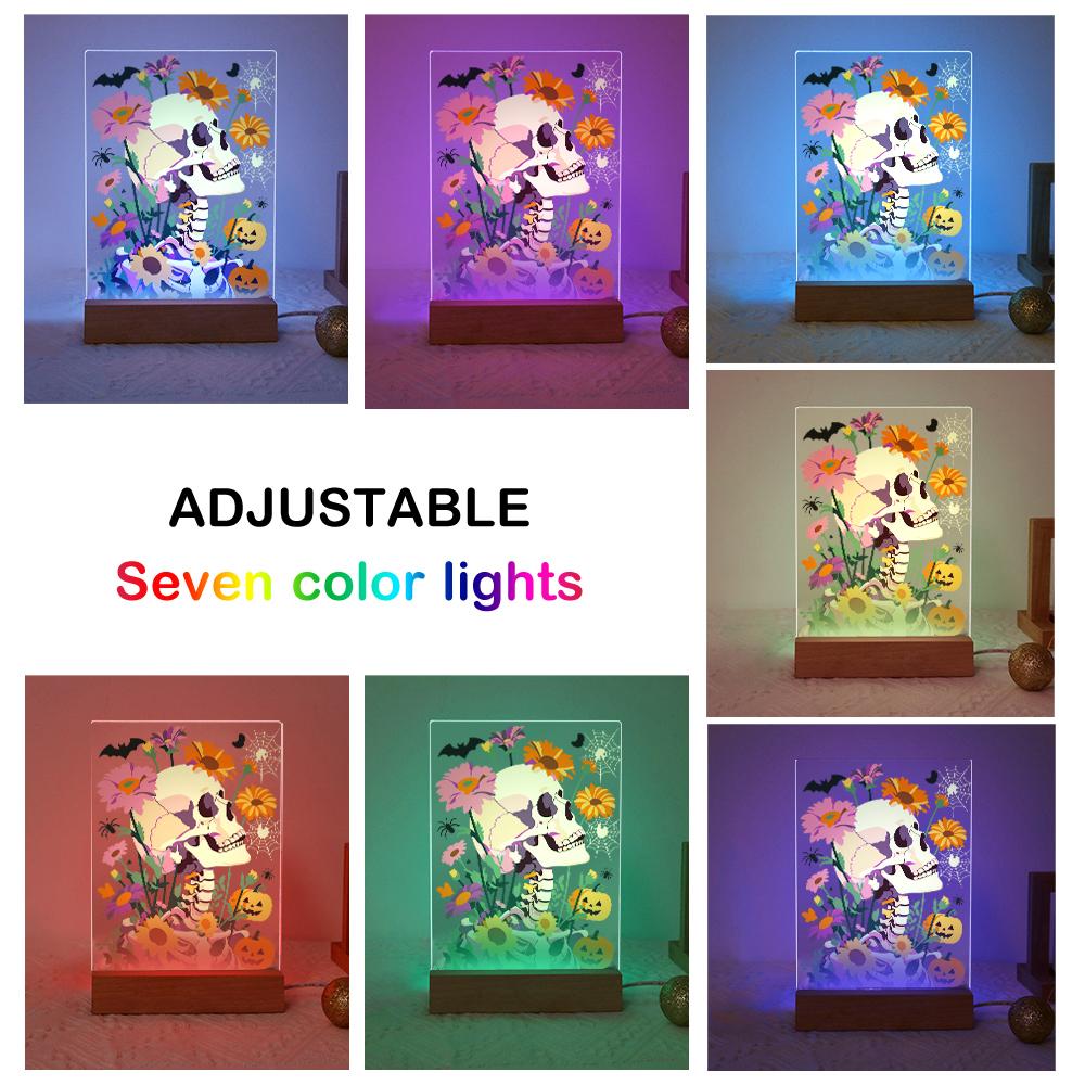 Paint by Number Halloween Lamp - Flower Skull