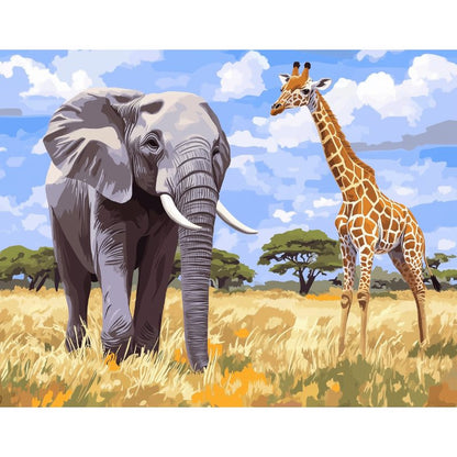 Giraffe and Elephant | Paint by Numbers-Paint by numbers