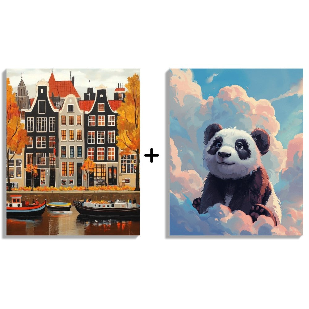 Paint by numbers   Family Bundle – Beautiful Amsterdam & Panda in the Clouds