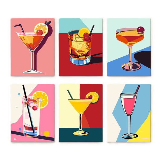 6 Mini Paintings - Classy Cocktail Set-Paint by numbers