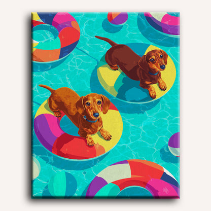 Floating dachshunds | Paint by Number