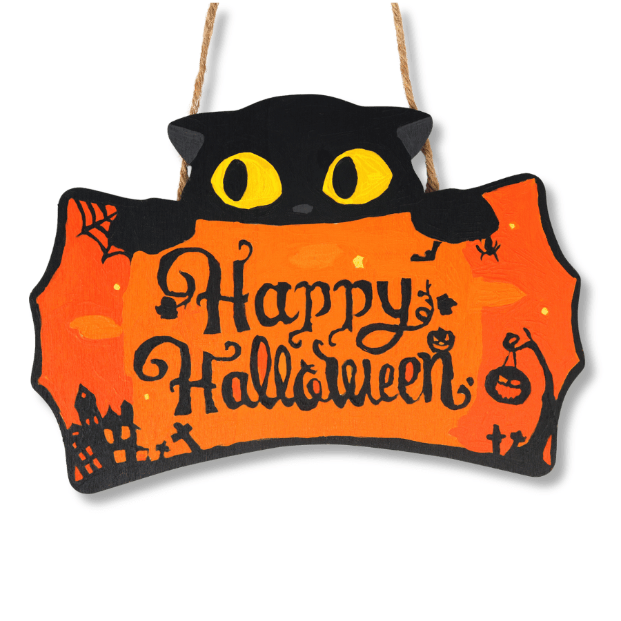 Halloween Cat - Paint by Number Wooden Hanger
