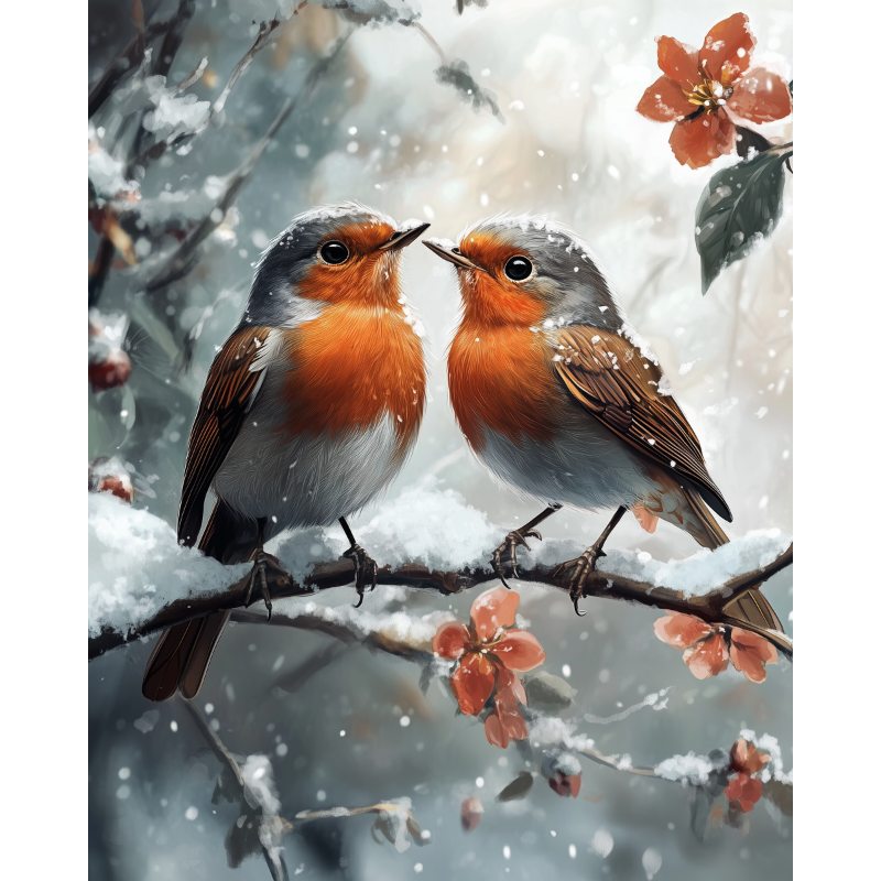 Two Robins in Winter - Diamond Painting