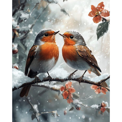 Two Robins in Winter - Diamond Painting