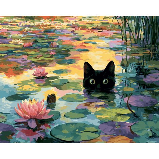 A Water lilies cat - Diamond Painting