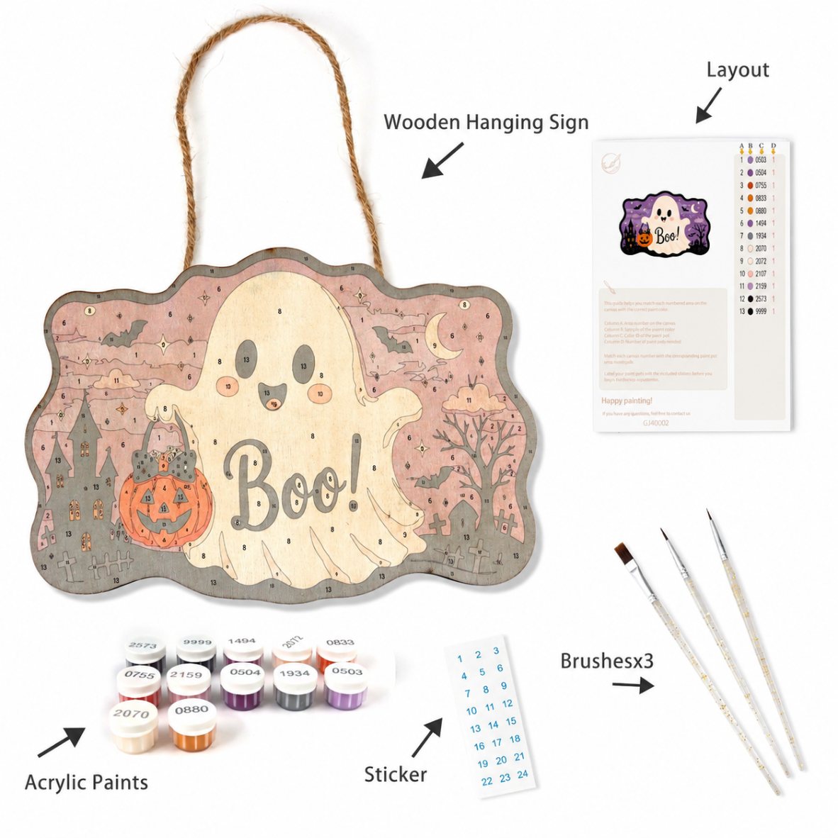 Halloween Ghost – Paint by Number Wooden Hanger