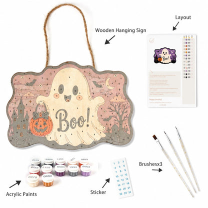 Halloween Ghost – Paint by Number Wooden Hanger
