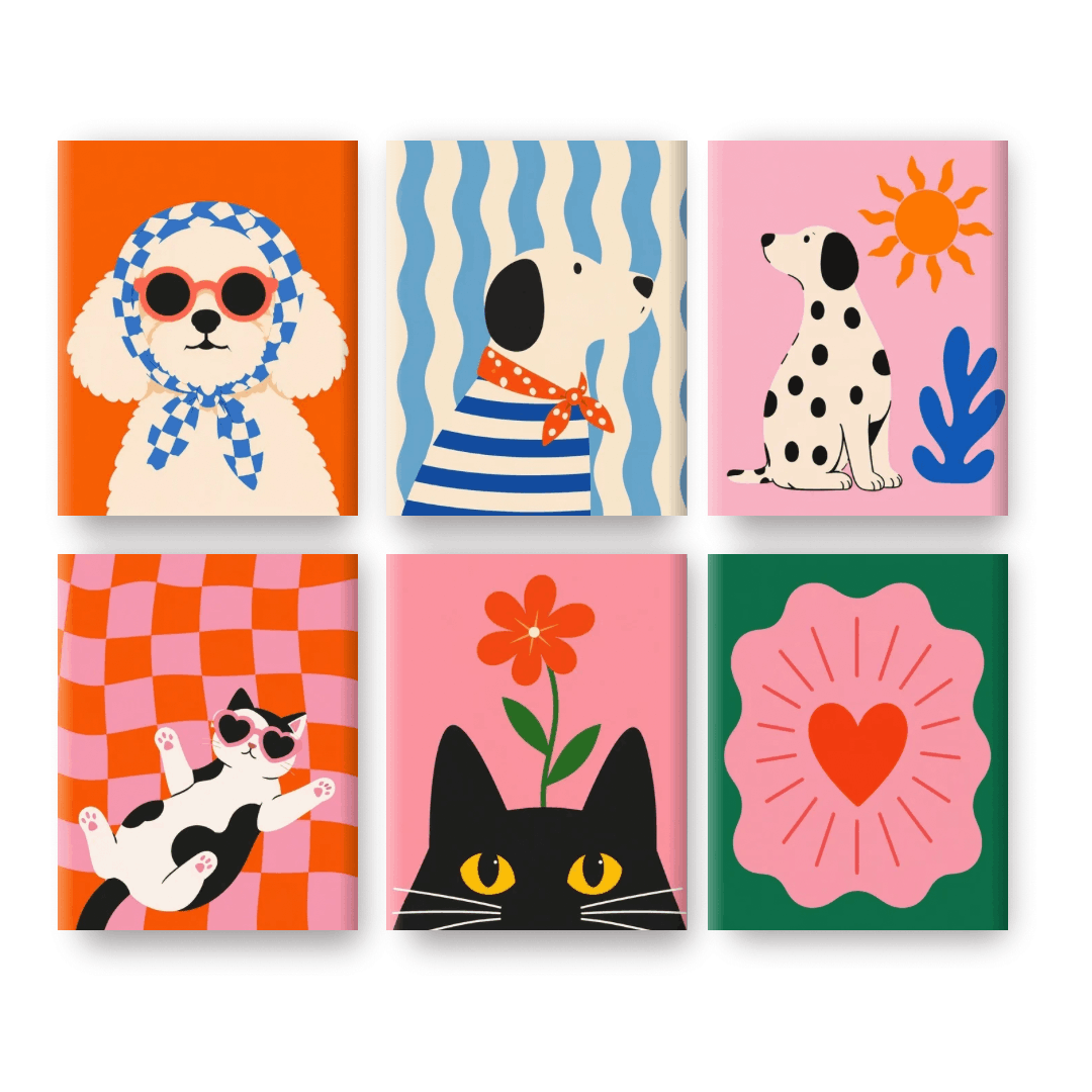 6 Mini Paintings - Pop Art Pets Set- Paint by Numbers